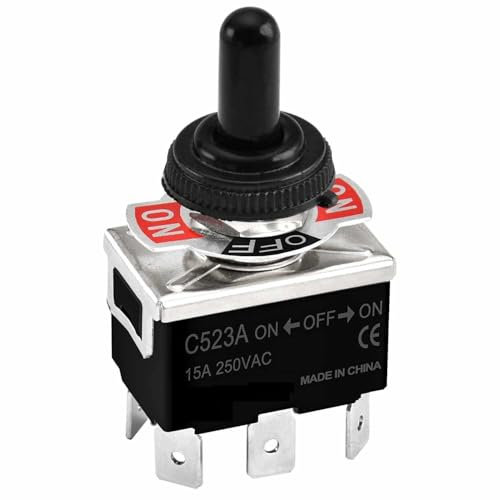 AUTOZOCO Interruptor de palanca 6 vias, Interruptor Basculante DPDT, Conmutador de Palanca 6 pines, ON-OFF-ON, 15A 250 VAC, impermeable, DPDT, Tamaño del orificio de montaje: 12 mm.
