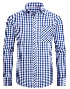 JupiterSecret Men's Plaid Button Down Shirts Cotton Long Sleeve Dress Shirt Business Casual Shirts with Pocket