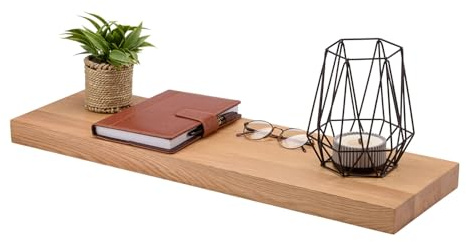 ABL HOLZ-ZENTRALE Wandregal Eiche Massiv 4cm Stark - 70x22x4 gerade Kante – Schwebendes Regal mit Unsichtbarer Befestigung, Natur Geölt &Kratzfest, Bücherregal, Massivholz Regalbrett, Handgefertigt