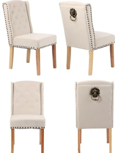 MILLIES DESIGN Set of 4 FRANCESCA Luxury Velvet Dining Chairs, Luxury Velvet Chairs 12 Button backrest, studded detailing, Lion head knocker, wooden legs (BEIGE VELVET)
