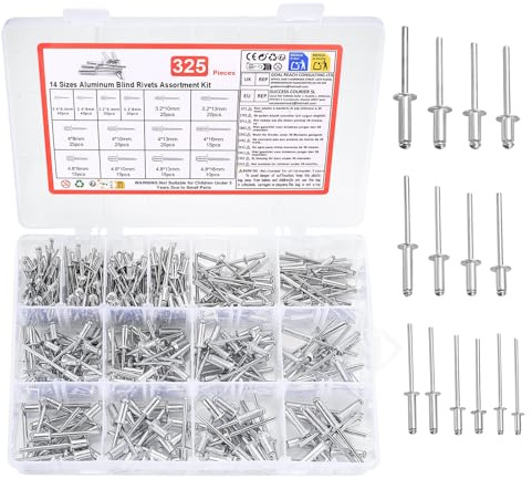 325 Stk Aluminium Blindnieten Set,Alu Popnieten(2,4Mm, 3,2Mm, 4Mm, 4,8Mm) | Pop-Nieten Mit Offenem Ende Blindnieten，Pop-Nieten Mit Großem Flansch Für Blindnietzangen Metall Möbel Holz Marine Schiffsbau