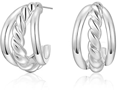 ROISE LADY 14k Gold Plated Chunky Gold Earrings For Women Lightweight Hypoallergenic Hoop Statement Earrings