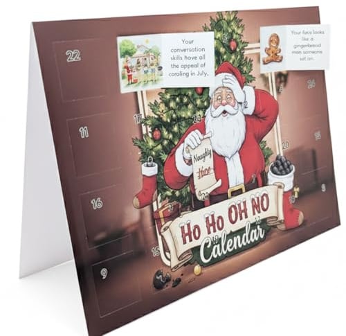 Ho Ho OH NO - Lustiger Beleidigender Adventskalender mit 24 frechen Weihnachtsbeleidigungen - A5 Grußkarte Stil Advent mit Umschlag - Humorvolles Wichtelgeschenk