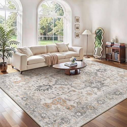 GENIMO Vintage matta 300 x 400 cm – extra stor – vardagsrumsmatta – boho-matta – stor halkfri matta – för sovrum, matsal, kontor – beige