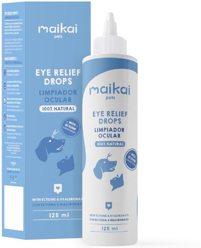 MAIKAI Limpiador Ocular Perros y Gatos Hidratante Calmante Colirio para Ojos Secos Irritados Natural Hialuronato y Ectoina No Mancha Pelaje Apto Uso Frecuente Ingredientes Naturales 125ml