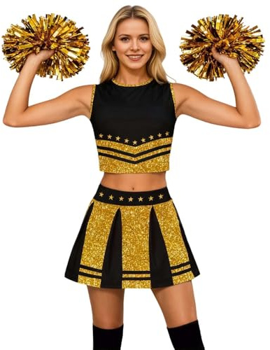 Kostüm Damen Cheerleader Pompons Pompom Xs Schwarz Gold Rot Puschel Langarm Schleife Blau Outfit Baseball American Football Pon Set Atmungsaktives Mit Anfangsbuchstabe A Oversize Kostüme Karneval