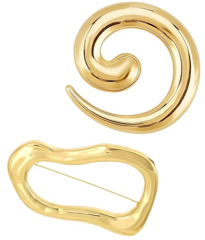 Lot de 2 broches géométriques spirales dorées – Épingles dorées pour vêtements – Décorations raffinées pour femmes – Accessoires de mode pour mariages, costumes et robes