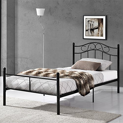 [en.casa] Metallbett 90x200 schwarz Bettgestell Bett Jugendbett Metall