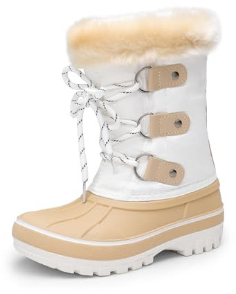 DREAM PAIRS Bambini Ragazza Stivali da Neve Inverno Stivaletti Impermeabile Antiscivolo Caloroso Stivali Ragazzino,Size 37.5,Beige/Bianco,Forester
