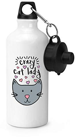 Gift Base Luna Crazy Cat Lady Sports Bottle Water Gym 600ml White