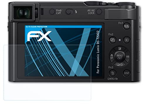 atFoliX Schutzfolie kompatibel mit Panasonic Lumix DC-TZ202 Folie, ultraklare FX Displayschutzfolie (3X)