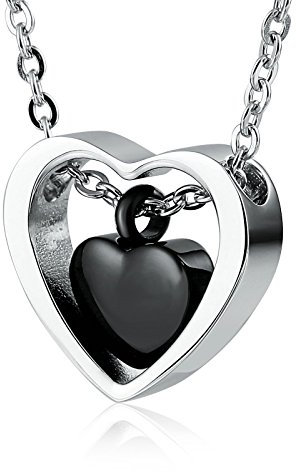 Beydodo Urnen Halskette für Asche Edelstahl, Asche Kette zum Befüllen Damen 60CM mit Anhänger Herz Schwarz Silber Halskette Charms