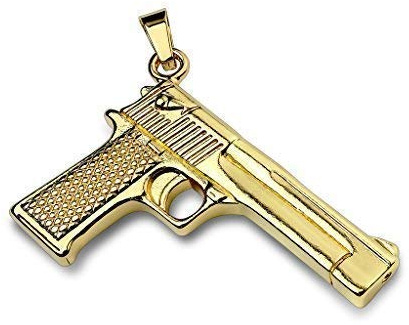 Tapsi´s Coolbodyart® Statement Kettenanhänger Edelstahl Handwaffe Pistole Gold
