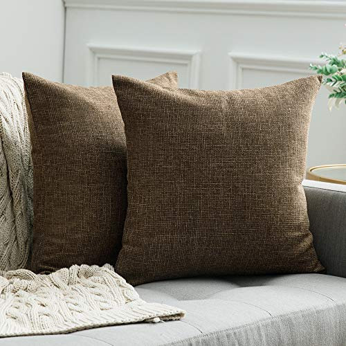 MIULEE 2er Set Kissenbezüge Kissenhülle Dekokissen Leinen-Optik Dekorative Kissenbezug Sofakissen Couchkissen Deko Kreuz mit Verstecktem Reißverschluss für Sofa Schlafzimmer 50x50 cm Dunkelbraun