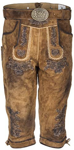 Alpenmärchen Josef Herren Trachtenlederhose Kniebund mit passendem Trachtengürtel, Braun, 50