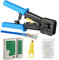 Hiija RJ45 Crimp Tool Pass Through CAT6 Cat5e Cat5 Crimping Tool for RJ45/RJ12 Regular Plugs, Ethernet Crimping Tool with 50PCS Cat5e CAT6 Pass Through Connectors and Network Cable Tester