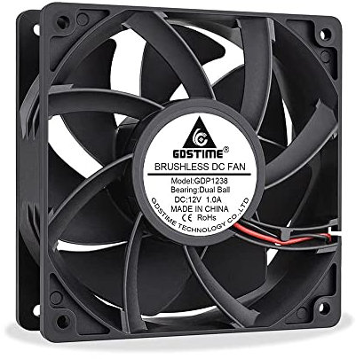 GDSTIME 120mm Fan 12V DC Brushless Computer Cooling Fan Dual Ball Bearing 120mm x 38mm 12038 4500 RPM 179.2 CFM Big Airflow Case Cooler For PSU Cabinet Server Workstation
