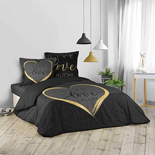 Douceur d'Intérieur, 3-teiliges Bettwäsche-Set (200 x 200 cm) Crazy Love, 100% Baumwolle