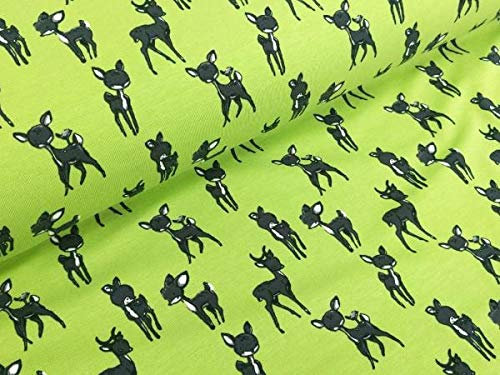 Baumwolljersey Rehkitz Reh hellgrün/lime Stoff Meterware Jersey