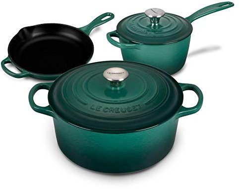 Le Creuset Signature Enameled Cast-Iron Dutch Oven, Saucepan, And Skillet 5 Piece Bundle Set - Artichaut