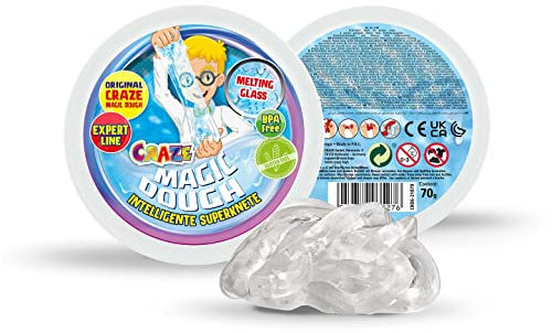 CRAZE MAGIC DOUGH Flüssiges Glas | Intelligente Knete Kinder in 70 g Dose , durchsichtig Kinderknete , hüpfende & elastich