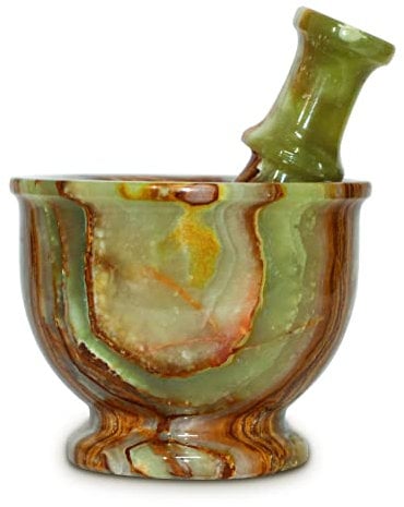 TheWolfard Marble Mortar and Pestle Set – Large Handmade Green Calcite Stone Grinder for Herbs, Spices, Guacamole – Rustic Kitchen Tool with Polished Interior & Non-Slip Base