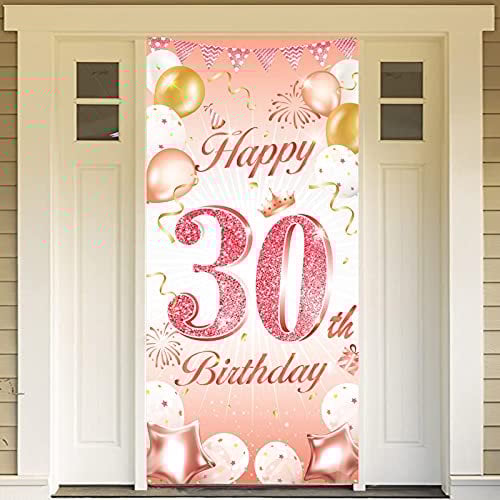 DPKOW Rose Gold 30th Birthday Banner - Backdrop & Wall Decoration, 185 x 90cm Fabric
