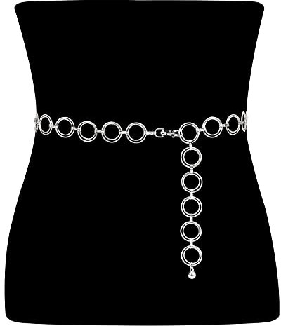 JasGood Taillenkette aus Metall für Damen Silber Einstellbar Body Link Gürtel Mode Taillen Gürtel für Jeanskleider, 110cm(Passt Taille unter 95cm)