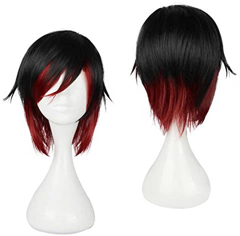 MAOMA Anime Cosplay Perücke,RWBY Ruby Rose Perücke,Black and red Gradient Short Perücke,Mit Kostenloser Perückenkappe,für Party Alltag Halloween Perücke Cosplay