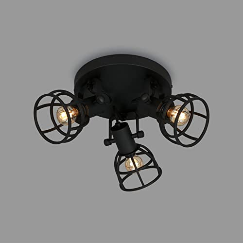 BRILONER Leuchten Deckenlampe retro mit Gitterschirm, 3-flammige Deckenleuchte vintage, E14 Fassung max. 25 Watt, verstellbare Lampenschirme, rustikaler Deckenspot aus Stahl, Schwarz 2669-035