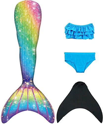 NAITOKE Meerjungfrauenflosse Mädchen mit Monoflosse Mermaid Tail Badeanzug zum Schwimmen,PLMAA,120