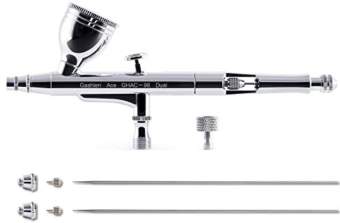 Gaahleri Airbrush Kit, Airbrush Gun with Dual-Action, Gravity Fluid Cup 1/4 oz, Air Brush Kit, Needle Sets 0.38 & 0.5 mm Cutaway Handle, All-Purpose for Makeup Model Coloring Painting Nail Art Cake