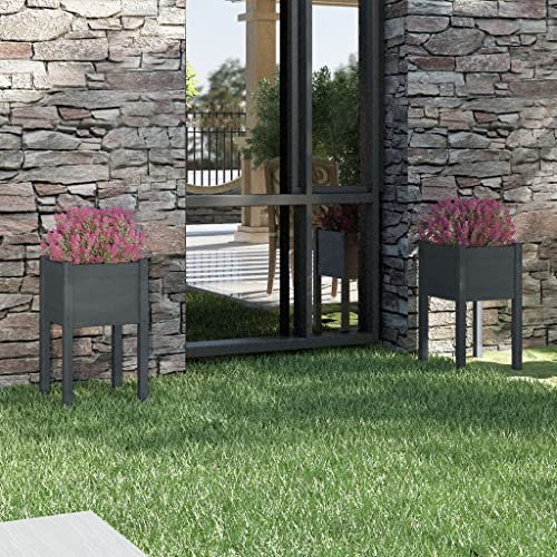 WIFESE Hochbeet Pflanzkübel 2 STK. Grau 40x40x70 cm Massivholz Kiefer Blumentopf BlumentöPfe Pflanzentopf Hochbeete FüR Garten Hochbeet Balkon Blumentopf Klein Blumentopf Holz Blumentopf Set