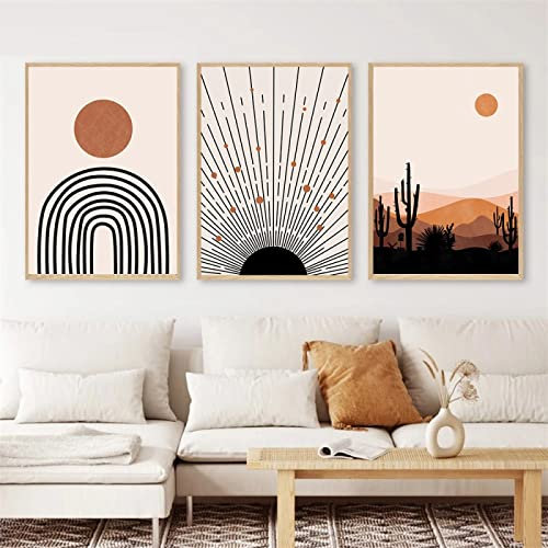 OTURRI Boho Abstrakte Berglandschaft Posterdruck Regenbogen Wand Bilder Geometrische Leinwand Bild Nordische Wandbilder Wohnzimmer Wohnkultur 40x60cmx3 Ungerahmt