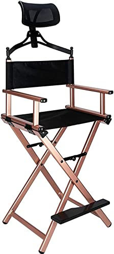 MIYUEWU Roségold Folable Make-up Artist Hockerstuhl, Protable Tall Folding Directors Stuhl, Aluminium Make-up Stuhl mit Kopfstütze für Studio Salon Eitelkeit, Bar Höhe