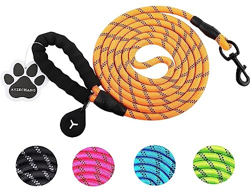 Starkes Hundeleine, 3M/2M,Geeignet für mittelgroße und große Hunde, Mit komfortablem gepolstertem Griff und hoher reflektierender Linie (Orange, 3M×12mm)