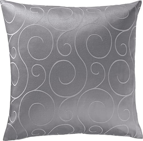Erwin Müller Kissenhülle, Kissenbezug Oberhausen, Jacquard Ranken grau Größe 40x40 cm - pflegeleicht, bügelleicht, mit praktischem Reißverschluss