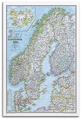 JONZA Landkarten-Poster, Skandinavien, klassische Karte, dekoratives Gemälde, Leinwand, Wand und Kunstbild, Familienschlafzimmer-Dekoration, 30 x 45 cm