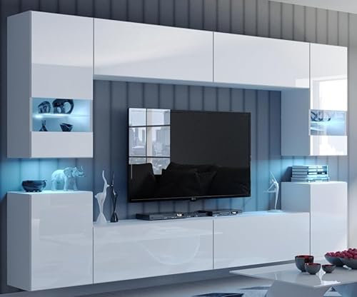 Com4t-Style Modern Living Room Furniture Set Entertainment TV Unit Wall Cabinet Cupboard media center Hi Fi (White gloss)
