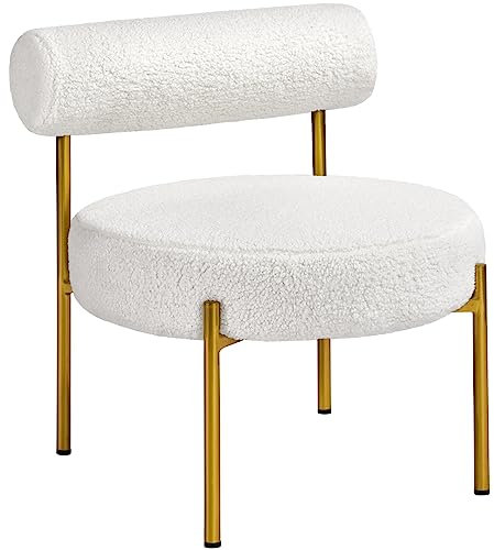 Yaheetech Poltrona Relax da Salotto Sedia Imbottita con Schienale Braccioli per Soggiorno Camera da Letto Design Shabby Chic Bianco/Tessuto Bouclé