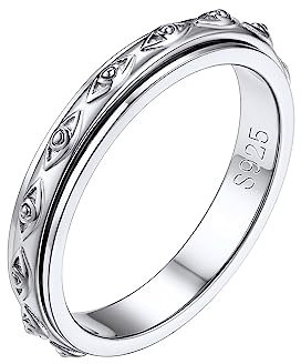 FOCALOOK 925 Silber Ringe Böser Blick Ring Größe 49mm Spinner Ring Stimmungsring Nazar Boncuk Ring Böses Auge Ring Türkisches Auge Ring Nazar Amulett Silberschmuck für Frauen Herren