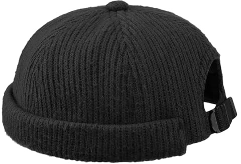 Clakllie Hafenarbeiter Mütze Herren Damen Docker Cap Unisex Docker Mütze Hafenmütze Seemannsmütze Herrenhut Bikermütze Wandermütze Rollrandmütze Kopfbedeckung Seemannskappe Baumwollstrick,DBH04-Black