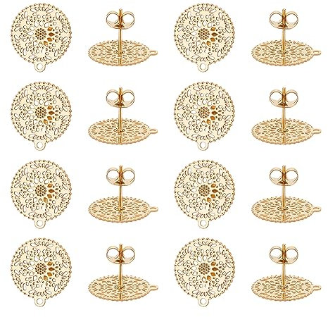 UNICRAFTALE 16 Stück Ohrringe, filigran, goldfarben, 304 Ohrringe, Bohemian, Edelstahl, hohl, filigran, mit Loch, Ohrring-Komponente