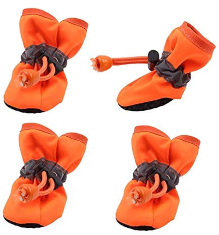 Hundeschuhe,Dog Boots 4 stücke wasserdichte Haustier Hund Schuhe rutschfeste Regen Schnee Stiefel dick warm für kleine Katzen Hunde welpen Hund socken Booties (Color : Orange, Size : S)