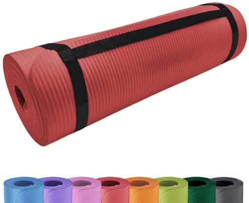 Deluxe Yogamatte Rutschfest und Gepolstert Tragegurt extra dick 15mm - Premium Gymnastikmatte mit Tragegriff für Zuhause und Draußen - auch als Isomatte oder Campingmatte 180 x 60,5 cm (Rot)