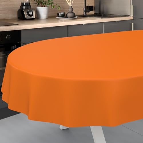 ANRO Nappe en Toile cirée Lavable, pour Table de Jardin, extérieur et intérieur, Ovale, Bord coupé, Oranges, 200 x 140 cm
