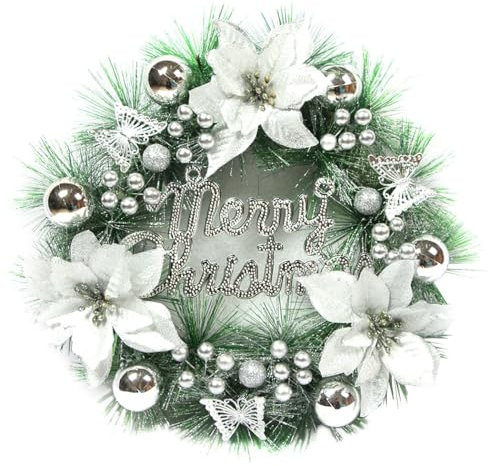 Künstlicher Blumenkranz mit Blumenkranz, Weihnachtstür mit Kränzen, Winter, Weihnachtsschleife, Kranz, Blume
