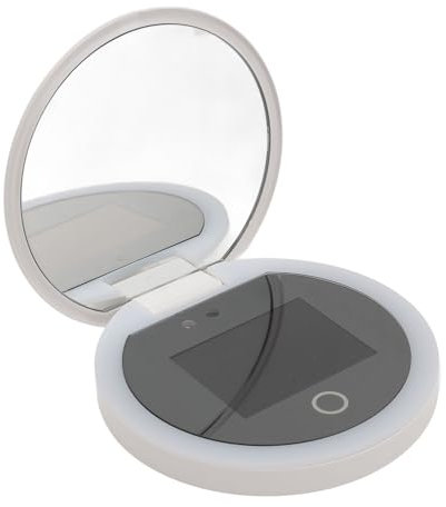 Jiawu Kompakter Spiegel mit UV-Kamera, 3,5-Zoll-Reise-Make-up-Spiegel mit Sonnenschutz-Kamera, 2-fache Vergrößerung, Tragbarer Beleuchteter Spiegel, Doppelseitig für die Handtasche
