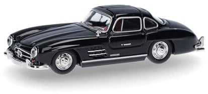 Herpa Modellauto Mercedes-Benz 300 SL Flügeltürer, Miniatur im Maßstab 1:87, Sammlerstück, Made in Germany, Modell aus Kunststoff, Farbe: schwarz