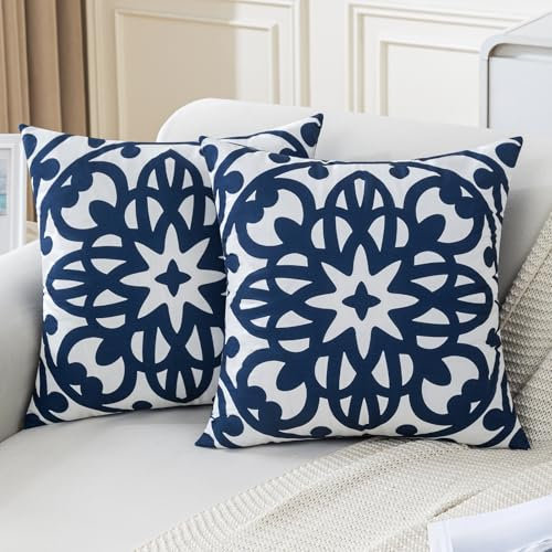 Jayusaror Kissenbezug 50x50 cm Navy Blau Kissenbezüge Dekokissen Mandala Boho Kissenhülle Sofakissen Weiche Samt Couchkissen für Wohnzimmer Sofa Schlafzimmer，2er Set